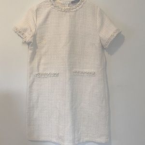 Beige pearl-accent dress